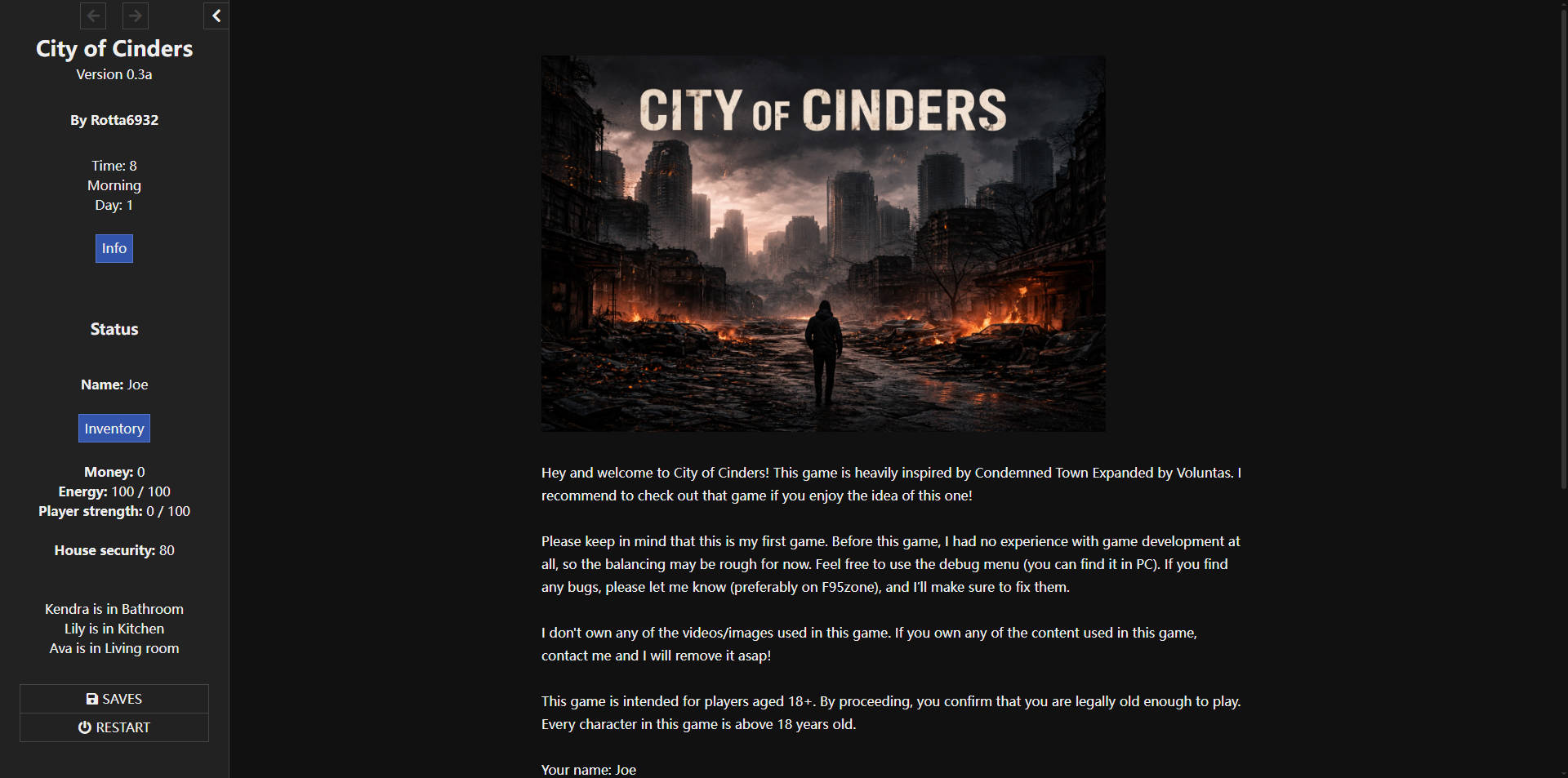 [HTML/真人/NTR] City of Cinders v0.3a 浏览器汉化 [1.4G/FM/WY]